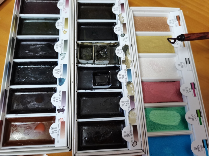 水彩闲置。绘墨三盒+hb的大卫灰60ml余...
