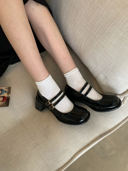kumayes 日系复古粗跟玛丽珍鞋女20...