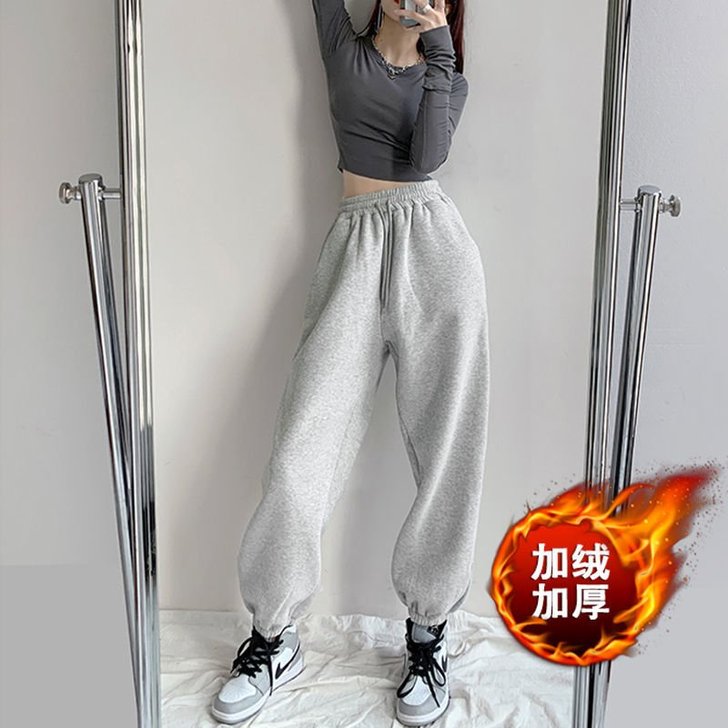 大福利!加绒加厚运动裤子女装秋冬季宽松显瘦...