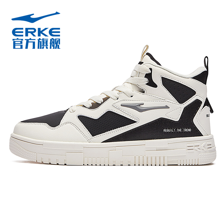 契约鸿星尔克女鞋高帮板鞋2021秋季新款厚...