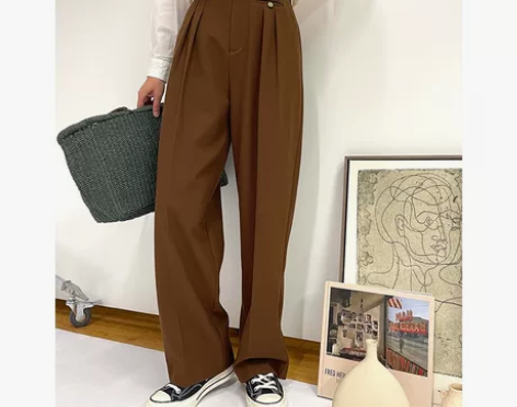 三所vintage 美式双褶直筒裤棕色显瘦...