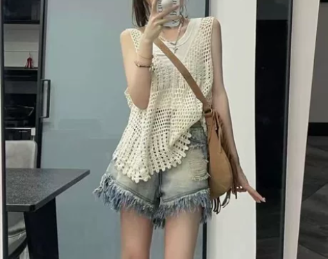 【88狂欢价】高街拖把毛边牛仔短裤女202...