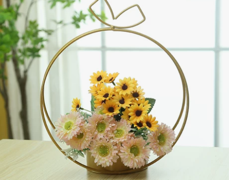 铁艺花篮金色花盆几何花架爱心花架手提花盒鲜...