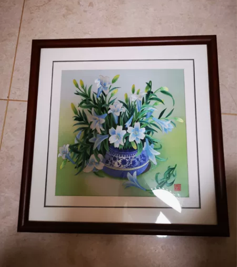 闲置刺绣画,32cm×32cm,已裱好,西...