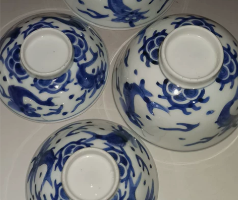 日本一手货源,老青花茶盖碗一对,绘画漂亮,...