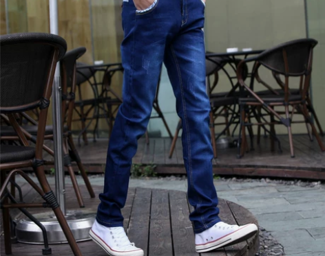 夏季弹力修身男士牛仔裤男直筒男裤休闲长裤子...