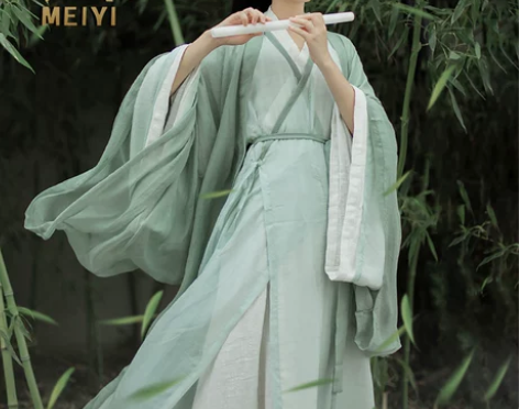 青绿色魏晋风汉服女超仙气飘逸直裾交领广袖流...