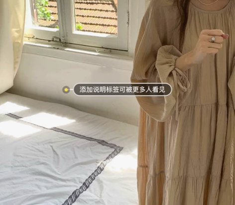 全新转~法式棉麻咖色连衣裙子宽松慵懒风肌理...