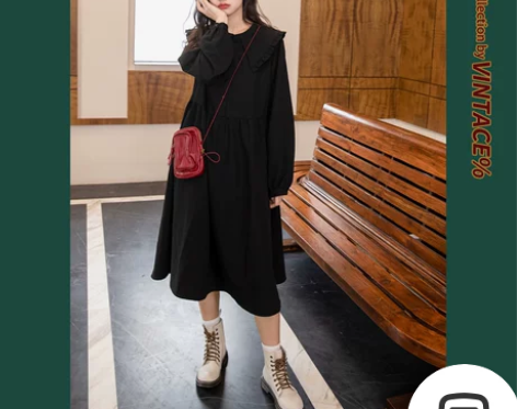 尔给新款娃娃领裙子女学院风温柔连衣裙设计感...
