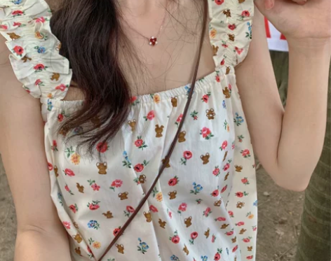 kumayes甜美碎花吊带裙2021夏新款...