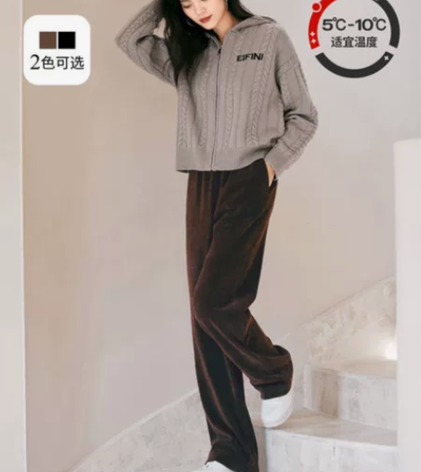 伊芙丽休闲裤女2022春季新款针织条绒百搭...