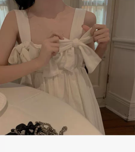 PtonUmi 神明少女小飞袖白色连衣裙女...