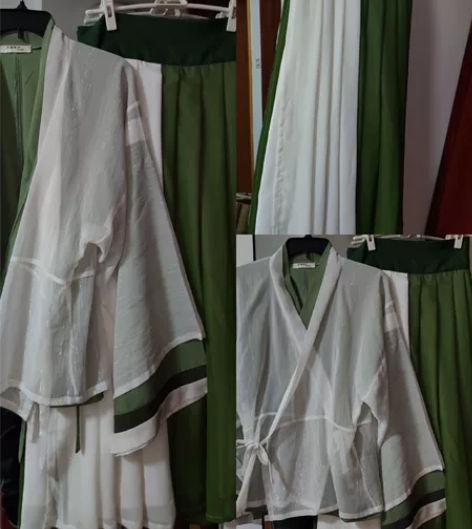 【出】南阁汉服，有茗无名，晋制绿色三件套，...
