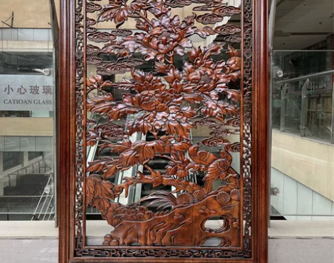 东阳木雕挂件福字玄关竖屏装饰画中式客厅沙发...