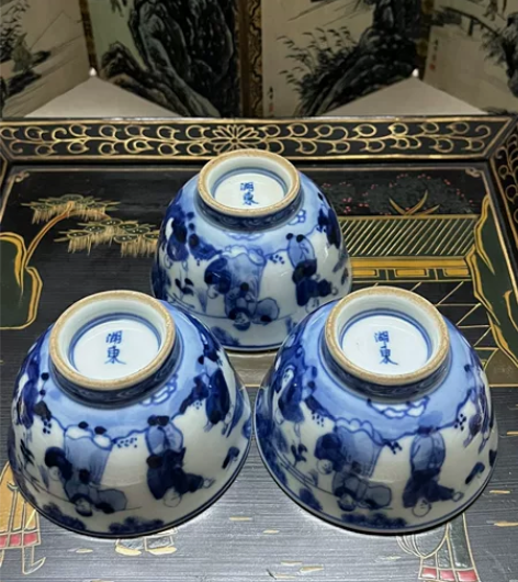 日本回流,湖东烧,永乐年制,青花杯,人物图...