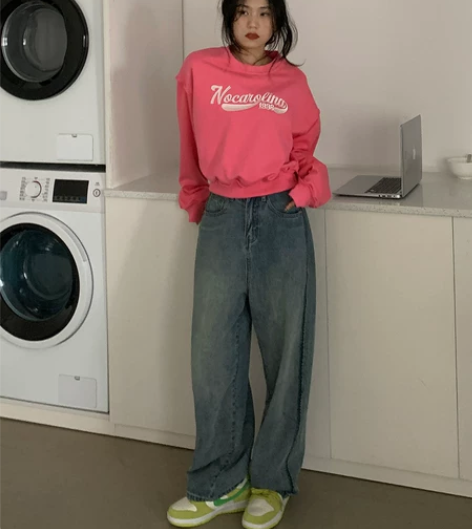 橘子树在哪儿水洗复古色阔腿牛仔裤女秋季宽松...