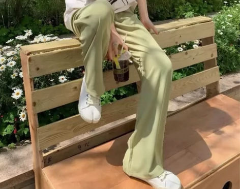 科幻高腰直筒休闲裤女2022年春季新款松紧...