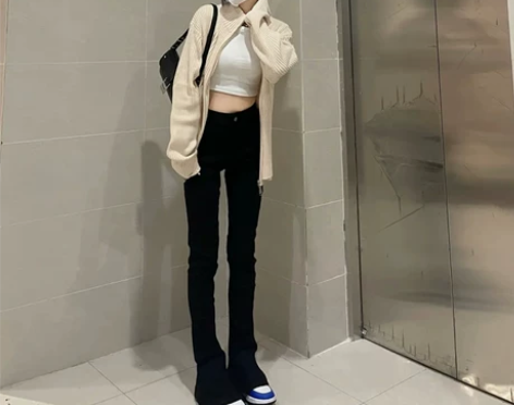 175高个子加长马蹄牛仔裤女秋冬微喇叭裤加...