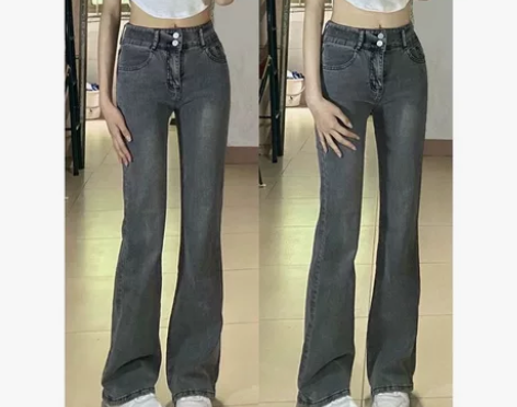 烟灰色微喇叭牛仔裤女 仅试穿全新S￥35