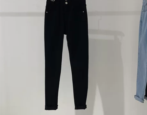 东大门两粒扣抓毛加绒牛仔裤女 21冬款高腰...