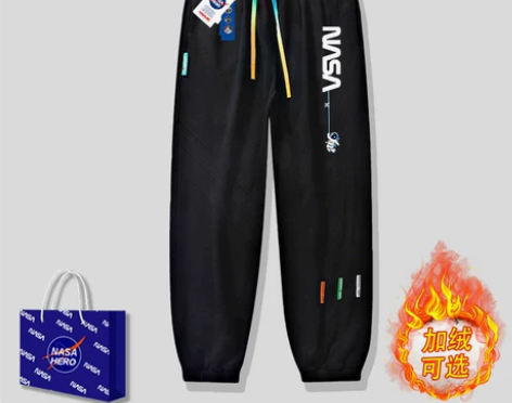 NASA休闲裤子男加大码春秋冬季潮牌加绒束...