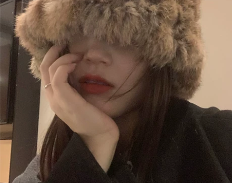 兔毛帽子女秋冬季保暖显脸小毛茸茸毛绒帽