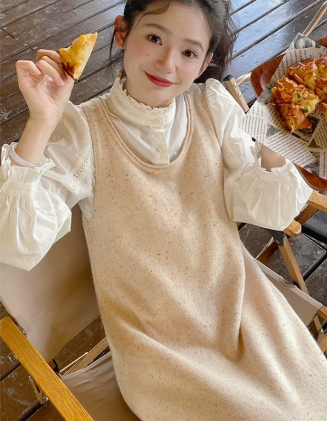 连衣裙芒岁法式小众针织背心彩点甜美中长裙2...