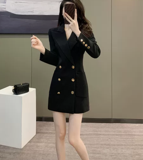赫本风高级感别致西装裙女新款气质冷淡风黑色...