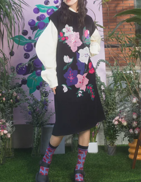 中长裙HHCH口海 日系复古少女手绘樱花图...