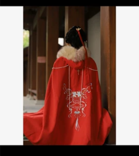 知锦 斗篷 五五年汉服女秋冬加绒保暖带不可...