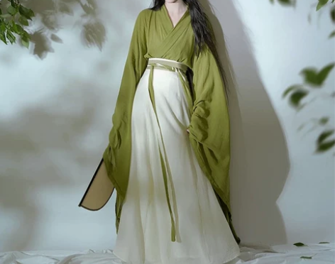 汉服绿色汉服女冬季改良魏晋风南北朝古装上班...