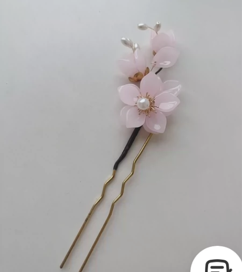 出小清新浅粉色桃花发钗发梳花瓣汉服头饰发饰...