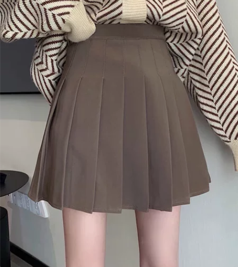 卡其色百褶裙女秋冬夏新款高腰a字半身裙显瘦...