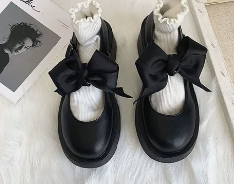 日系复古玛丽珍鞋女可爱蝴蝶结一字扣jk制服...