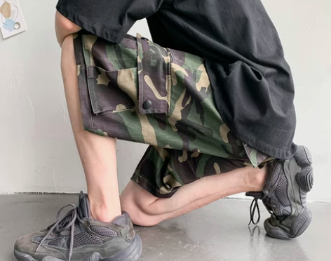 迷彩休闲短裤男士夏季薄款潮流运动中裤港风透...