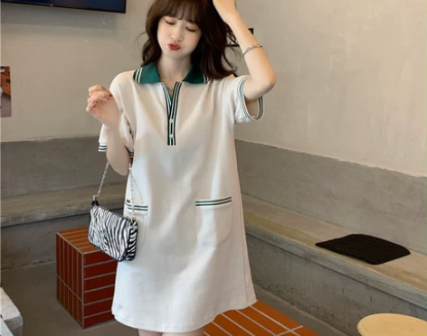 polo连衣裙女法式温柔风中长款直筒短袖T...