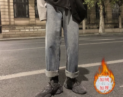 自制痞帅复古做旧水洗牛仔裤秋冬港味潮流宽松...