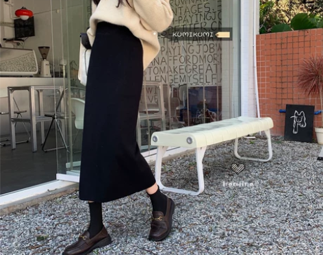 针织半身裙女高腰显瘦包臀裙秋春季a字裙中长...