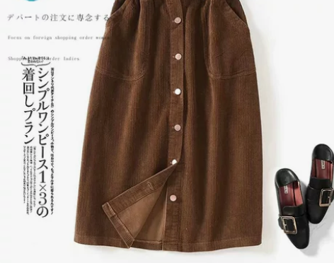 复古气息！外贸女装A字裙灯芯绒百搭休闲松紧...