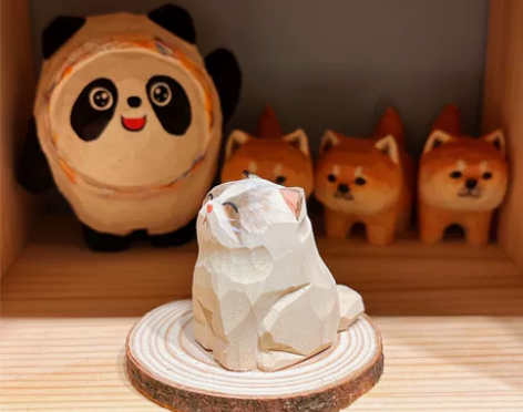 小橘猫咪摆件木雕手做造景小木雕高傲的小猫咪...