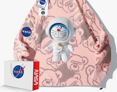 NASA 联名哆啦A梦卡通印花小熊卫衣男秋...