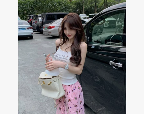抽绳宽松高腰阔腿裤韩版夏季休闲裤小众女卡通...