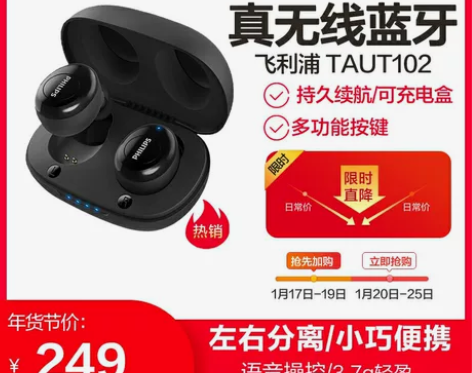 Philips/飞利浦UT102BK真无线...