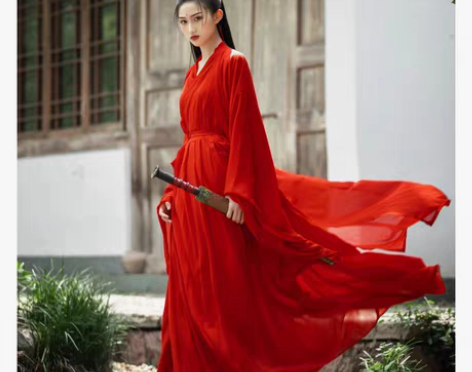 转卖红色魏晋制汉服女超仙气飘逸古风武侠帅气...