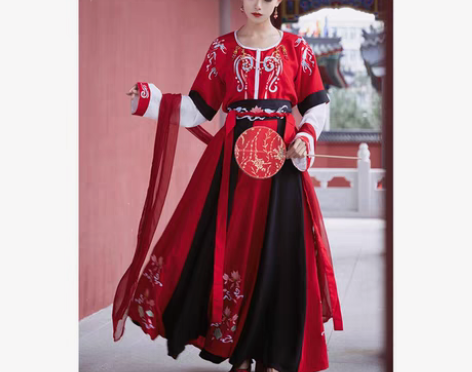包邮五五年并蒂莲 原创汉服女唐制坦领半臂一...