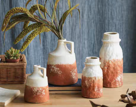 转卖【七茉】复古红陶色陶瓷花瓶美式乡村冰裂...