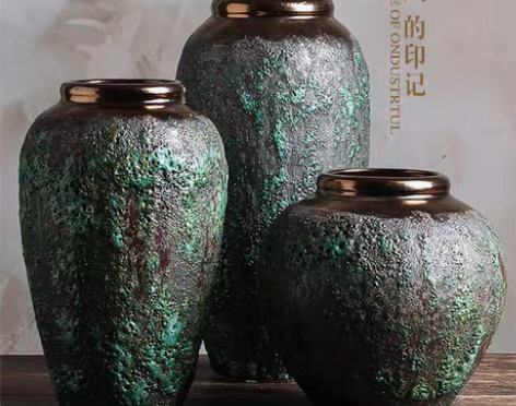 转卖景詹景德镇花瓶禅意怀旧粗陶器天然干花插...