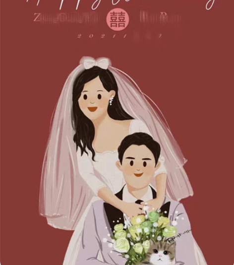 包邮卡通/动漫/插画设计 婚礼照插画 情侣...