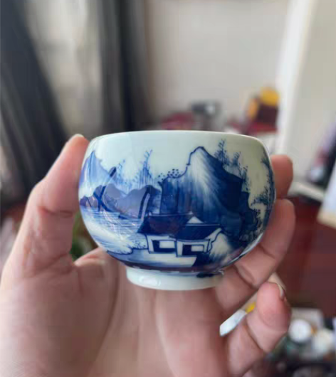 包邮京德珍藏 康熙山水圆融鼓式杯,非常少见...