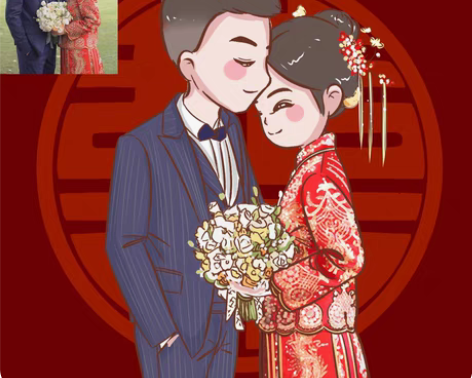 包邮秀禾服卡通婚礼纪|情侣手绘|中式请柬卡...